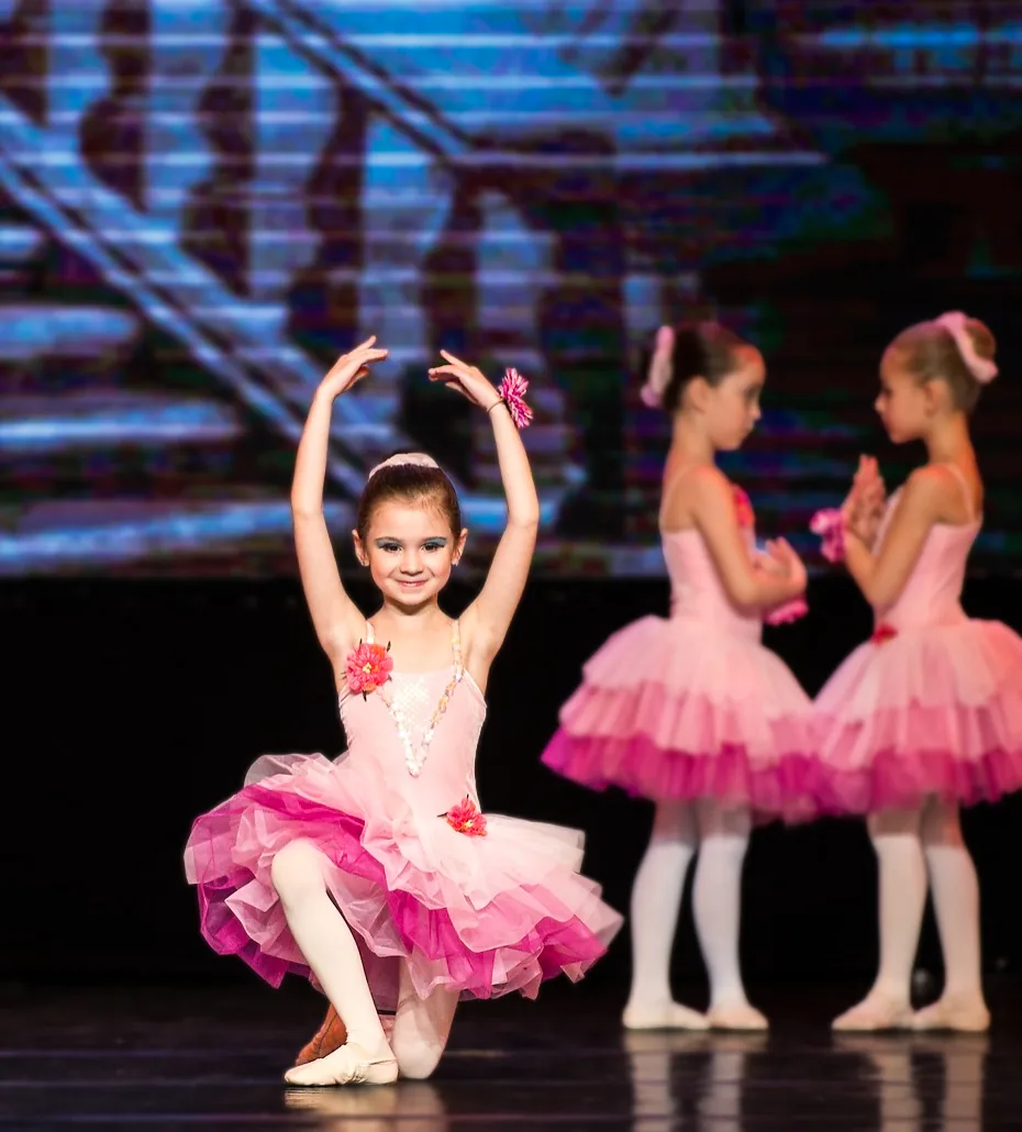 Young dancers in a rhythmics class on stage