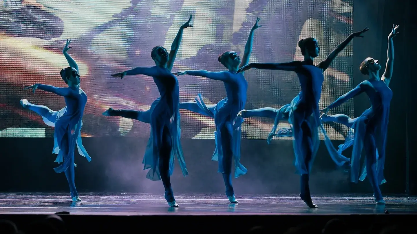 Dancers in a classical ensemble on stage